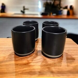 Set Of 4 Modern B-Grade Black Stoneware Mugs Glasses (No Handles) Open Box